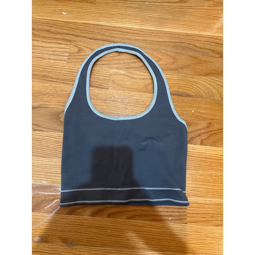Athleta Aurora Seamless Crop Halter Tank Grey Blue Ribbed Activewear Top XS